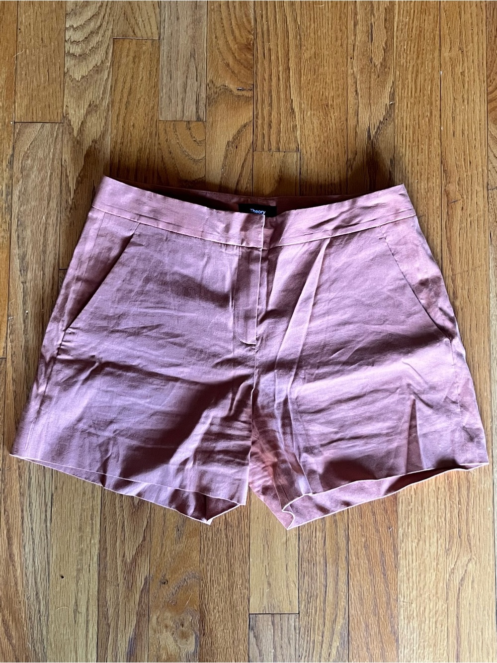 Theory Orange Linen Blend Shorts